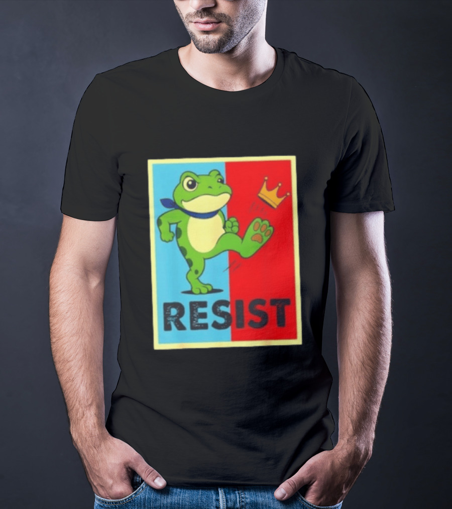 Resist Frog Kicking Crown Icon No Kings T-Shirt