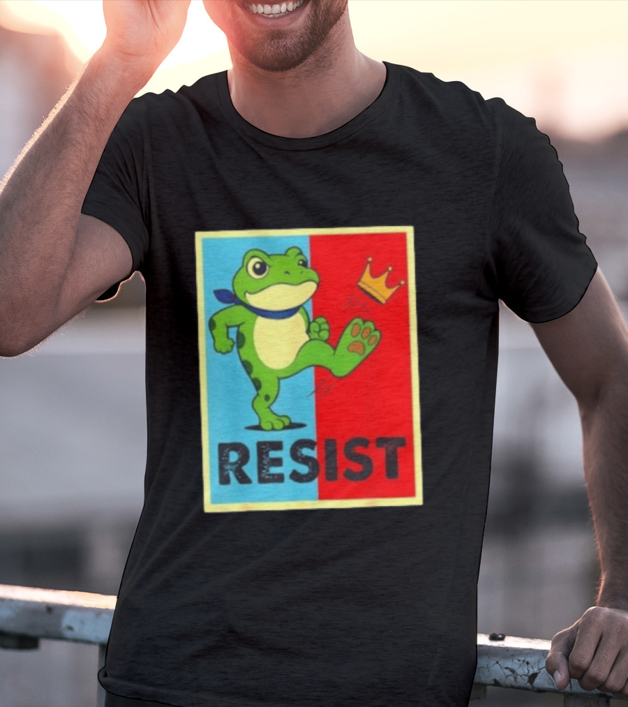Resist Frog Kicking Crown Icon No Kings T-Shirt