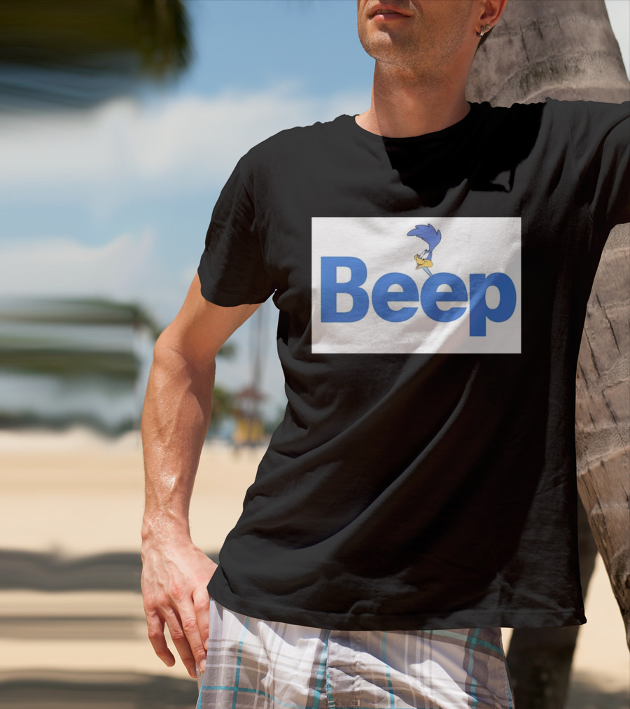 Looney Tunes Road Runner Beep Text Featuring Iconic Cartoon T-Shirt