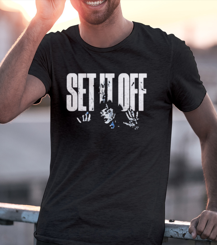 Set It Off Cracked Text With Blue Paint Effect T-Shirt