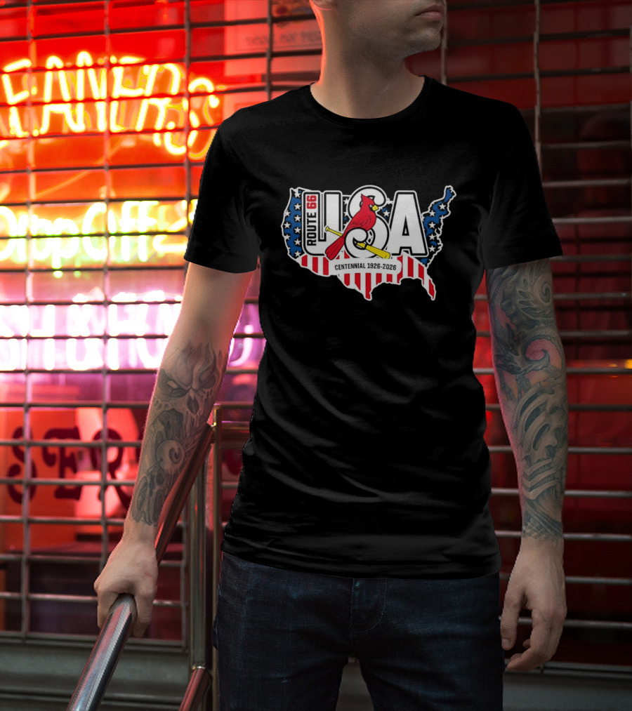 St Louis Cardinals Route 66 USA Centennial 1926 2026 American Flag Map T-Shirt