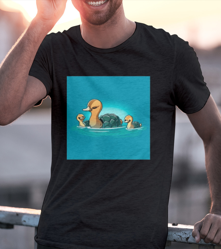 Turtle Ducks Swimming Cute Playful Hybrid Creatures T-Shirt