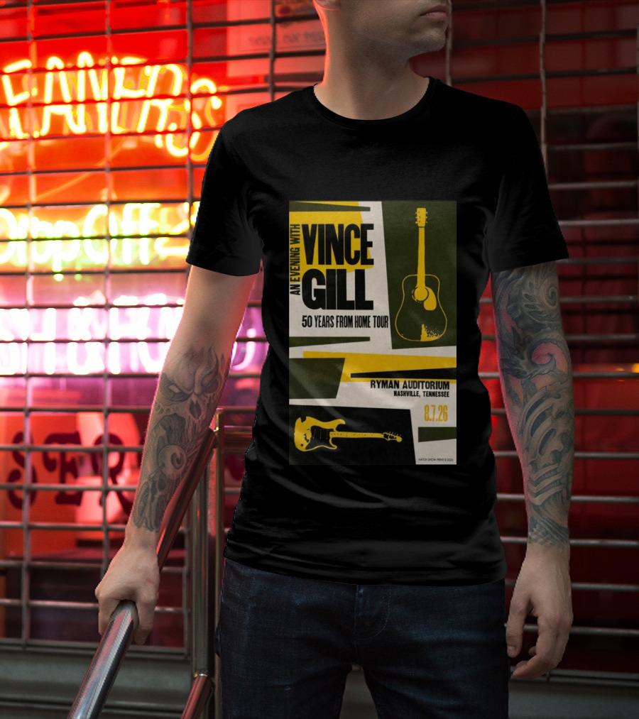 An Evening With Vince Gill 50 Years From Home Tour Ryman Auditorium Nashville August 7 2026 T-Shirt
