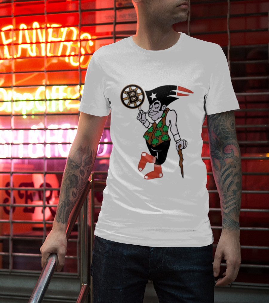 Boston All Sport Team Vintage Mascot With Clover And Cane T-Shirt