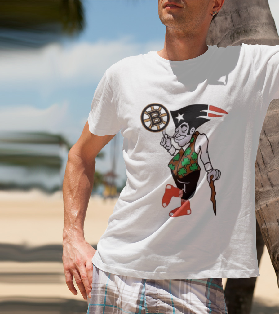 Boston All Sport Team Vintage Mascot With Clover And Cane T-Shirt