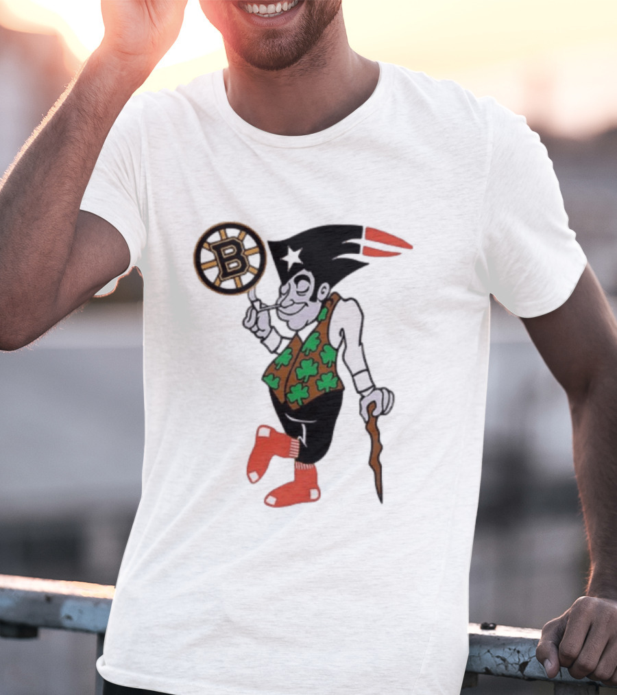 Boston All Sport Team Vintage Mascot With Clover And Cane T-Shirt