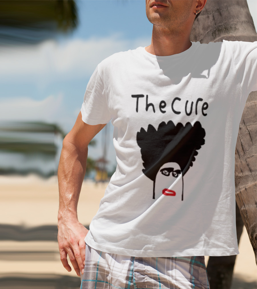 Kieran Maguire Wearing The Cure Text Bold Face Black Hair Red Lips T-Shirt