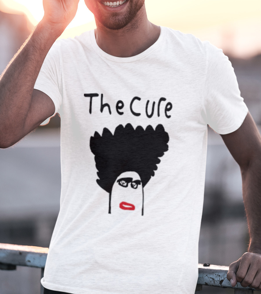 Kieran Maguire Wearing The Cure Text Bold Face Black Hair Red Lips T-Shirt