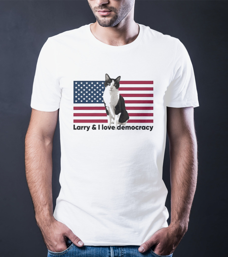 Larry I Love Democracy Cat American Flag T-Shirt