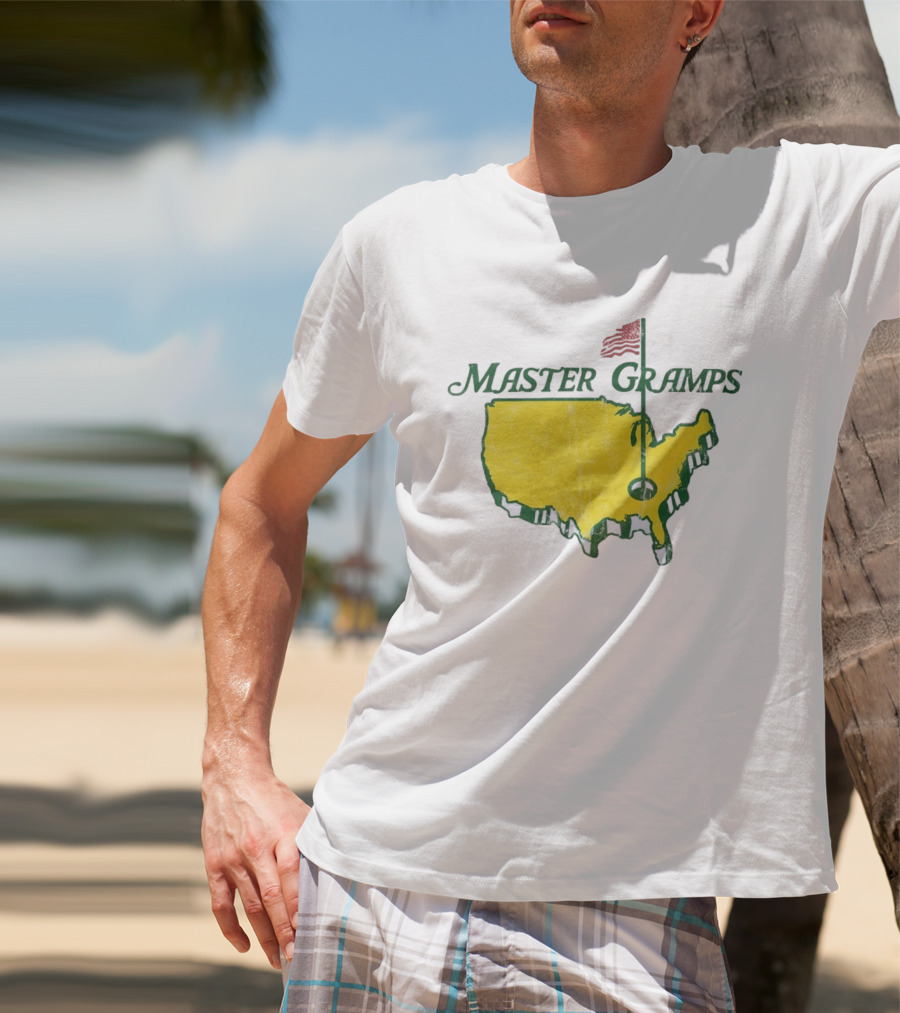 Master Gramps Golfing USA Flag Map T-Shirt