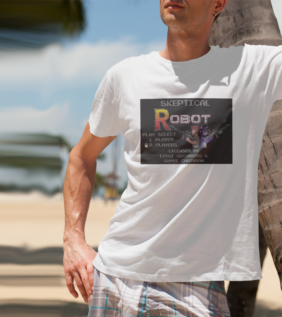 Skeptical Robot Play Select Luigi Greenberg Gummi Chainsaw T-Shirt