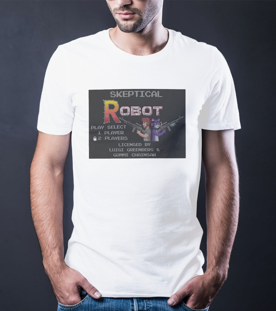Skeptical Robot Play Select Luigi Greenberg Gummi Chainsaw T-Shirt