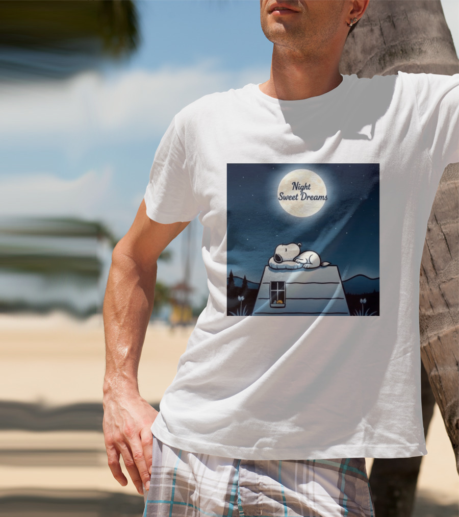 Snoopy Night Sweet Dreams Moonlight Scene Peanuts Sleeping Dog T-Shirt