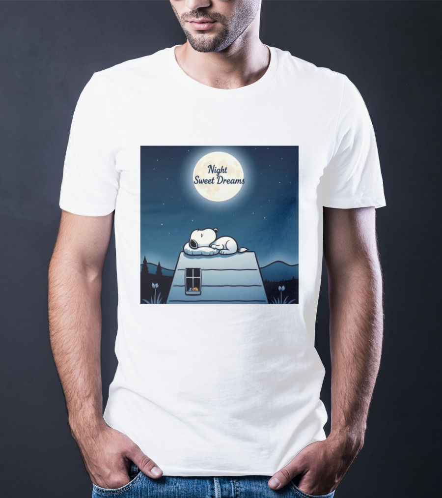 Snoopy Night Sweet Dreams Moonlight Scene Peanuts Sleeping Dog T-Shirt
