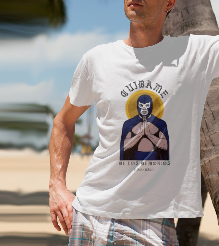 Cuidame De Los Demonios Original Blue Demon Luchador Praying Hands T-Shirt