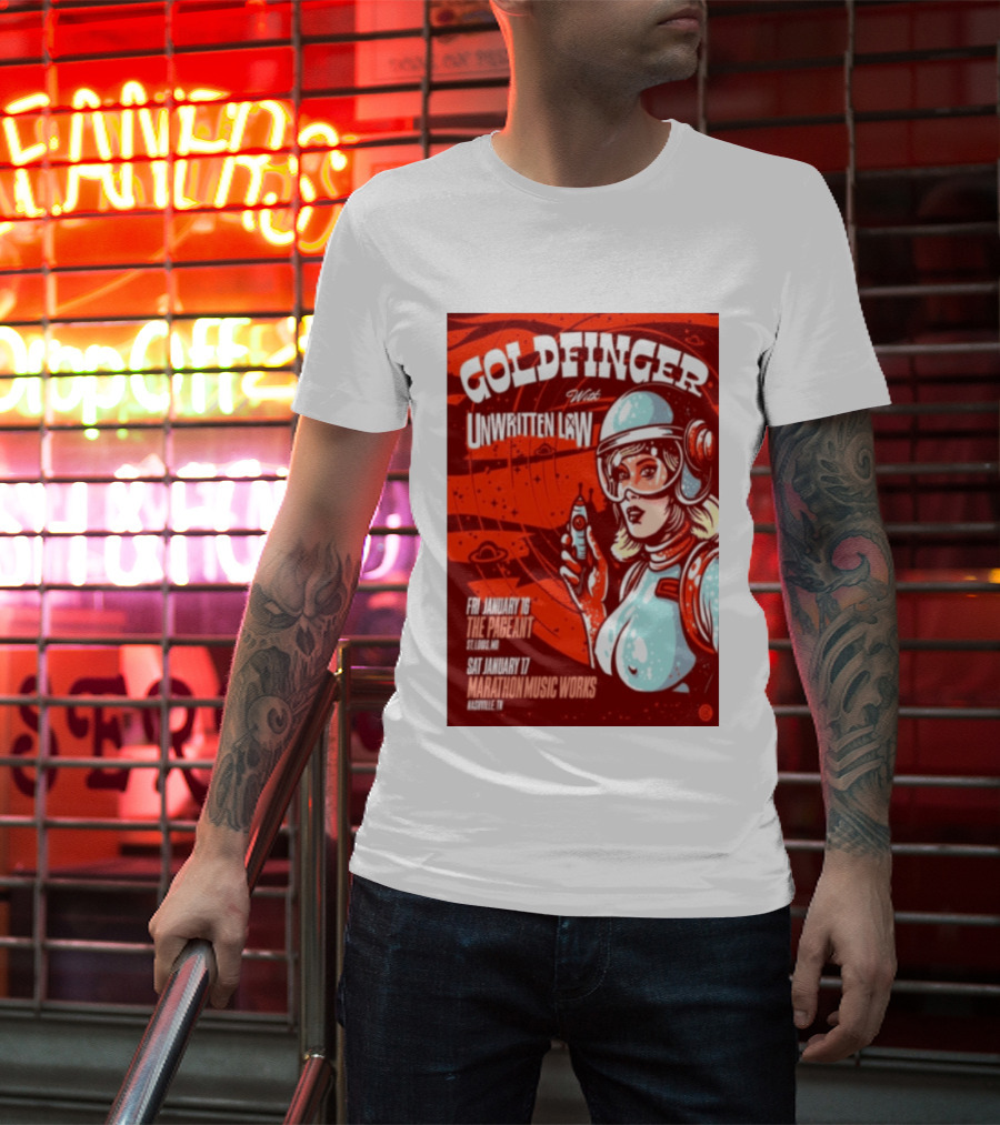 Goldfinger With Unwritten Law The Pageant St. Louis Marathon Music Works Nashville January 16 17 2026 Concert Retro Futuristic Spacewoman T-Shirt