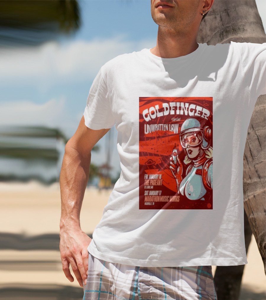Goldfinger With Unwritten Law The Pageant St. Louis Marathon Music Works Nashville January 16 17 2026 Concert Retro Futuristic Spacewoman T-Shirt