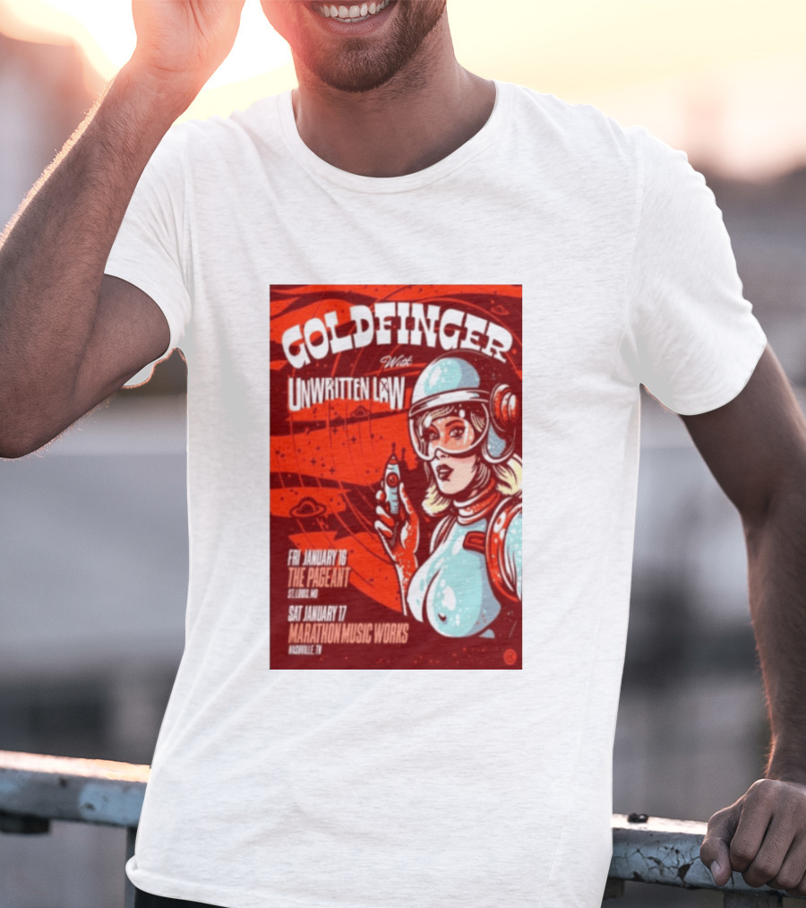 Goldfinger With Unwritten Law The Pageant St. Louis Marathon Music Works Nashville January 16 17 2026 Concert Retro Futuristic Spacewoman T-Shirt