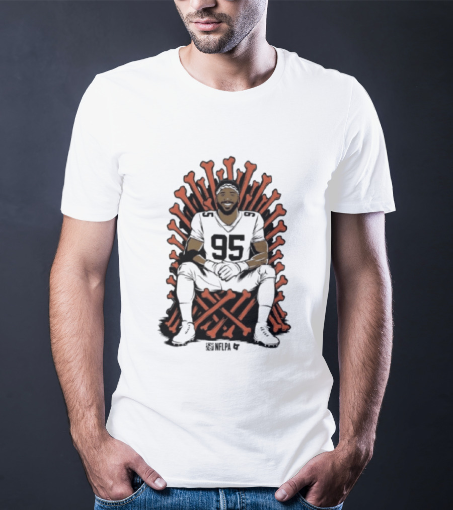 Original Myles Garrett 95 Single Season Sack King Cleveland Browns Bone Throne T-Shirt
