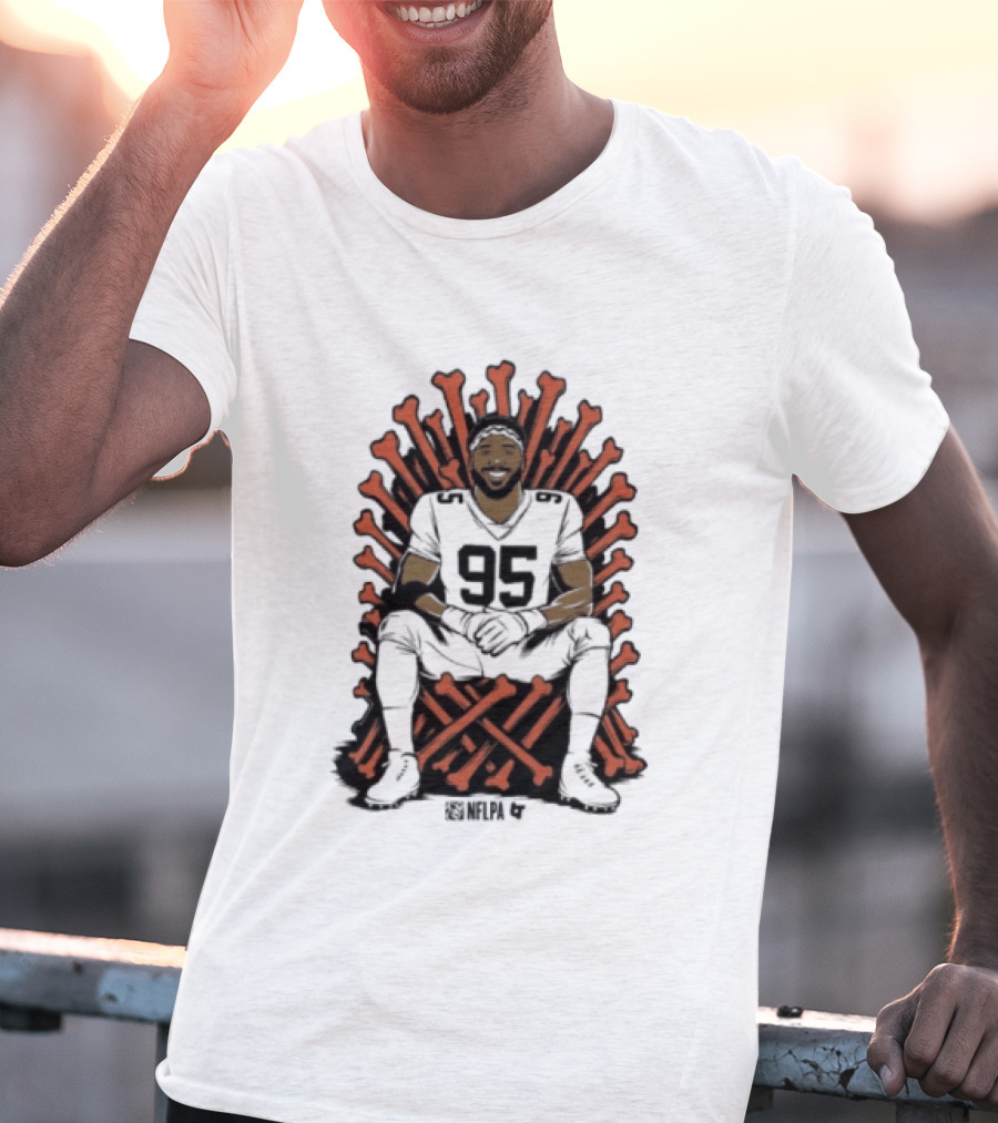 Original Myles Garrett 95 Single Season Sack King Cleveland Browns Bone Throne T-Shirt