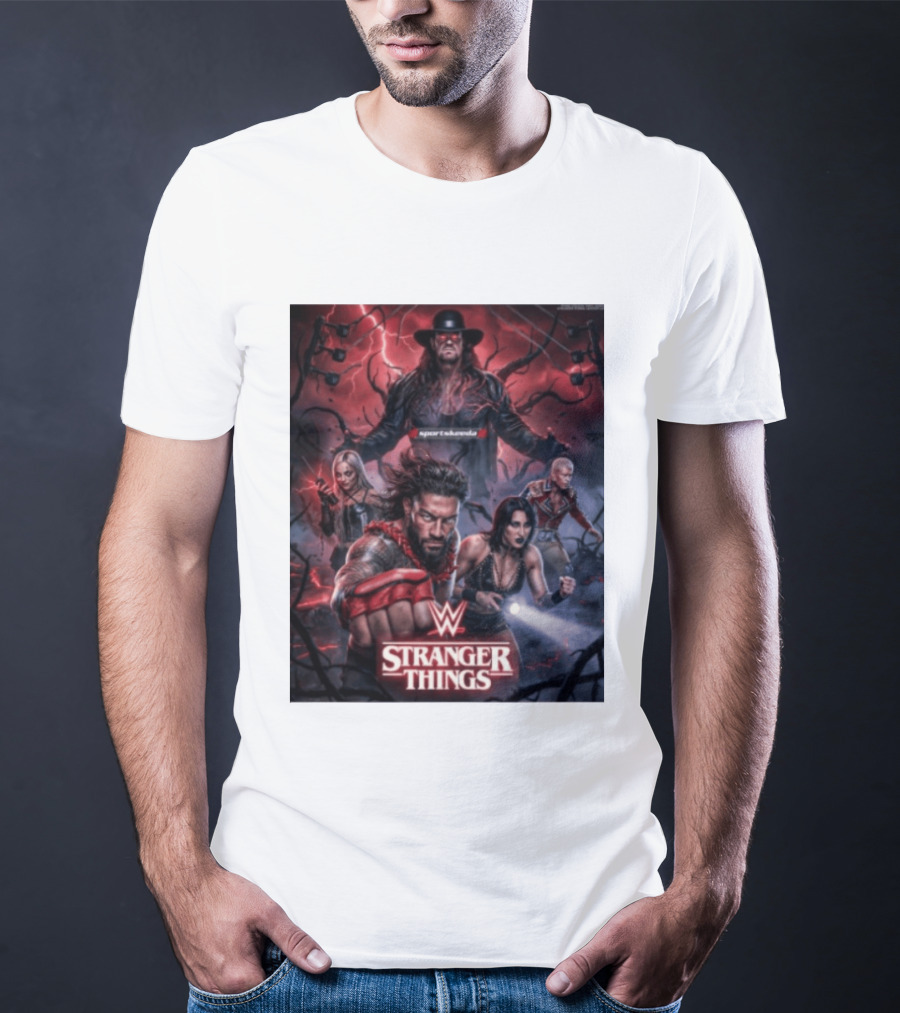 WWE And Stranger Things Crossover With The Undertaker, Roman Reigns, Cody Rhodes, Rhea Ripley, And Liv Morgan T-Shirt