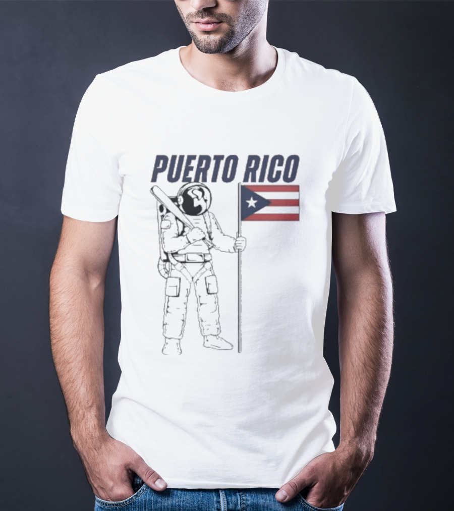 PUERTO RICO Astronaut Holding Baseball Bat Puerto Rican Flag T-Shirt