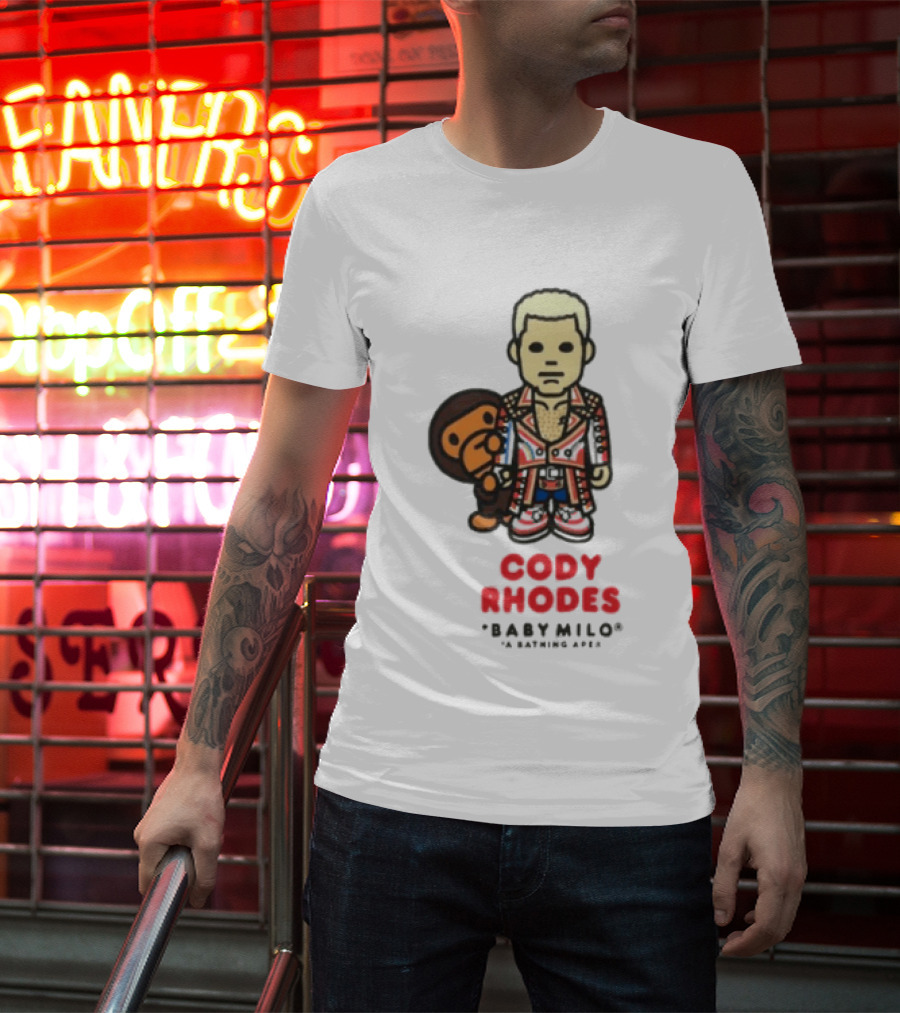 Cody Rhodes Baby Milo Wrestling Mens White Wwe Collaboration T-Shirt