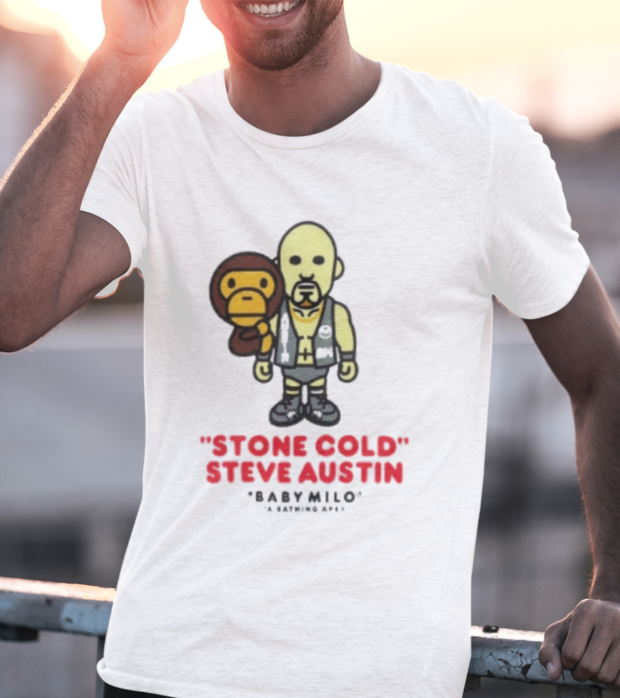 Stone Cold Steve Austin Baby Milo Collaboration Mens White T-Shirt