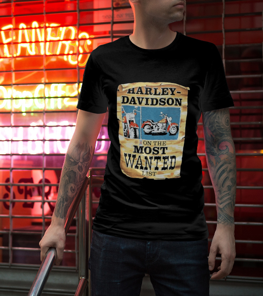 Harley Davidson #1 On The Most Wanted List Motorcycle 1986 Bismarck North Dakota T-Shirt