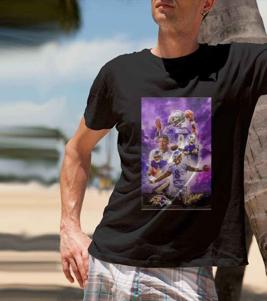 Baltimore Ravens Lamar Jackson 8 With Signature T-Shirt