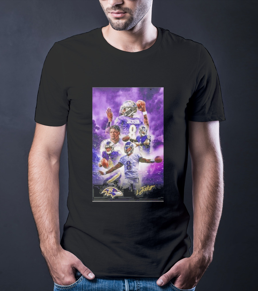 Baltimore Ravens Lamar Jackson 8 With Signature T-Shirt