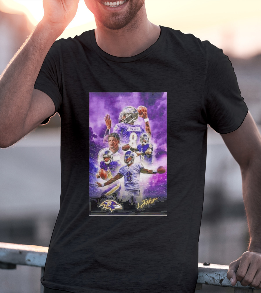 Baltimore Ravens Lamar Jackson 8 With Signature T-Shirt
