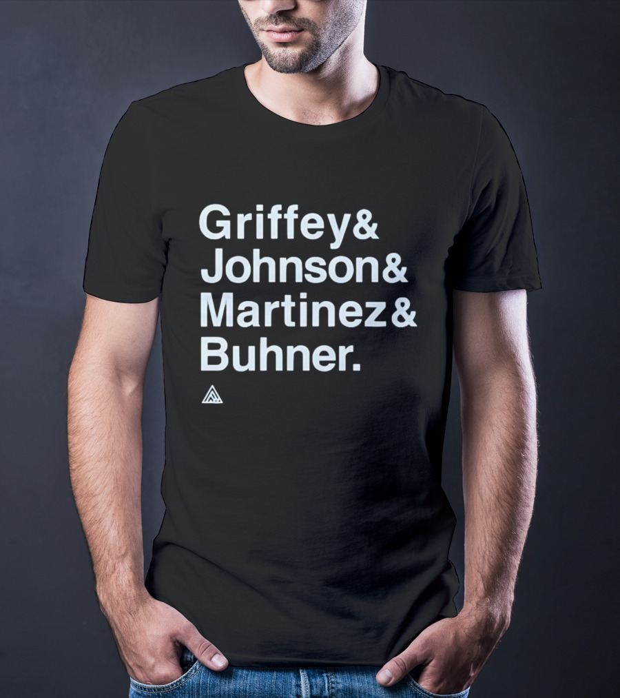 Griffey Johnson Martinez Buhner White Sans Serif Text Triangular T-Shirt
