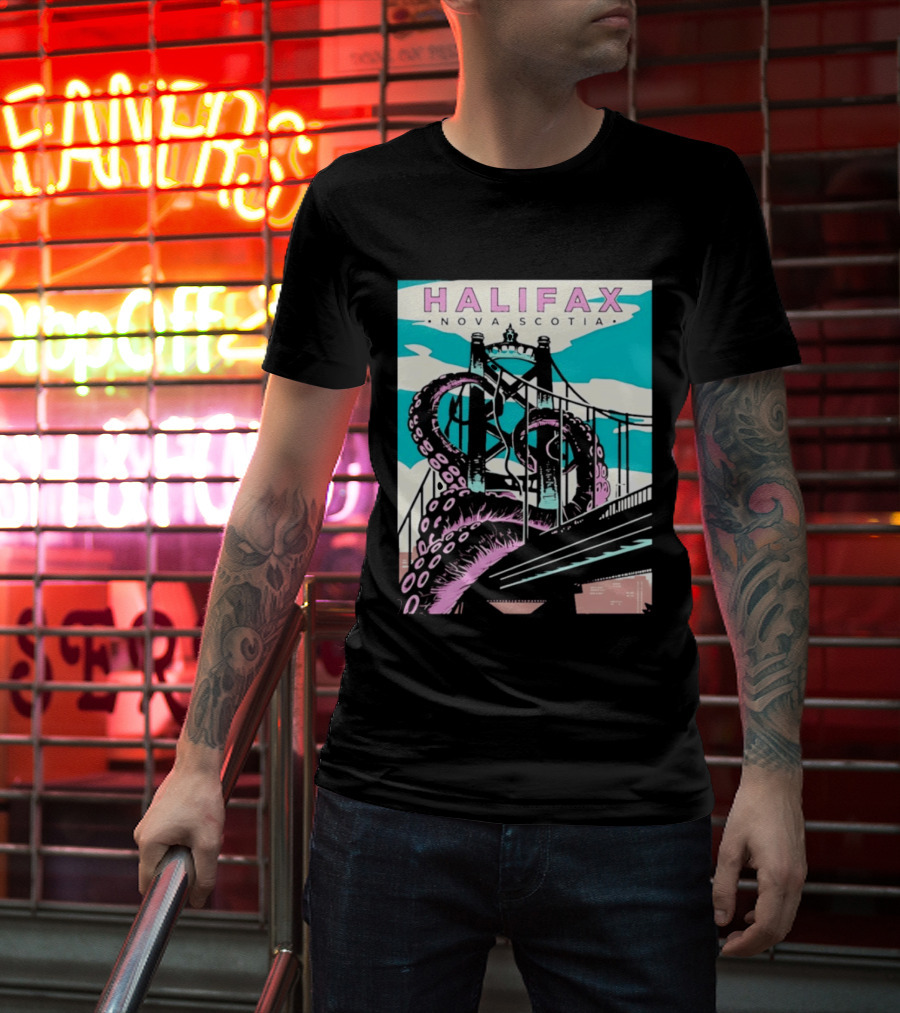 Halifax Nova Scotia Kraken Bridge Retro Travel T-Shirt