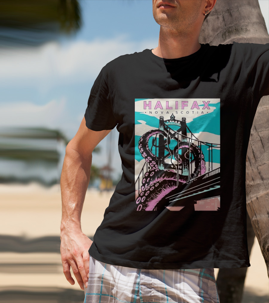 Halifax Nova Scotia Kraken Bridge Retro Travel T-Shirt