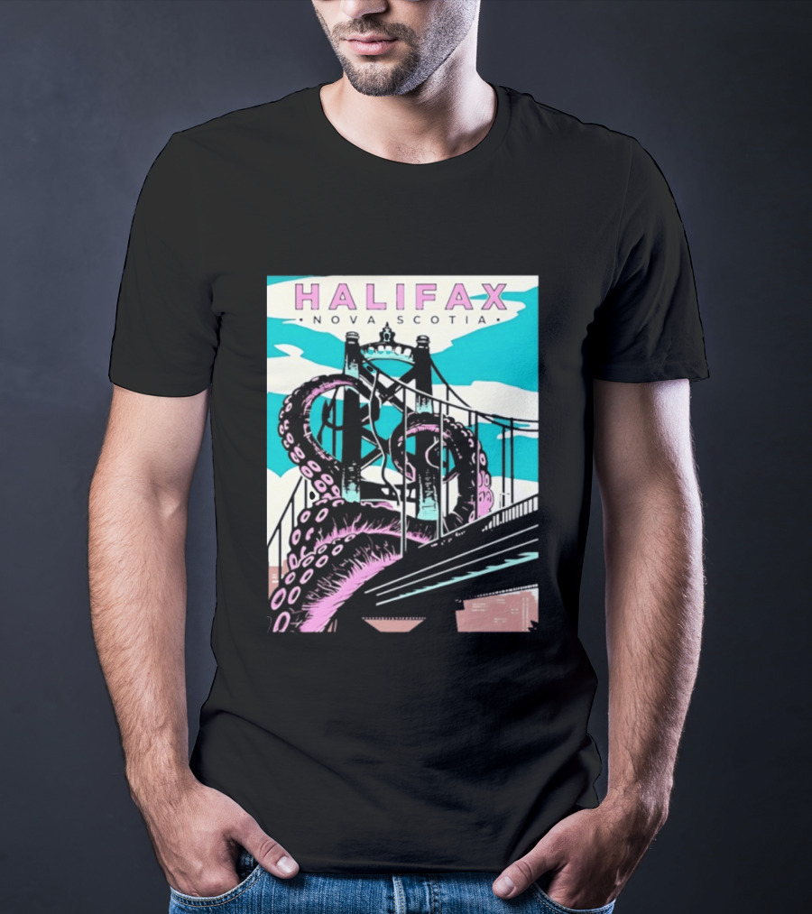 Halifax Nova Scotia Kraken Bridge Retro Travel T-Shirt