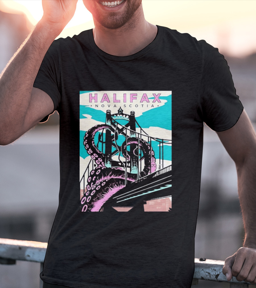 Halifax Nova Scotia Kraken Bridge Retro Travel T-Shirt