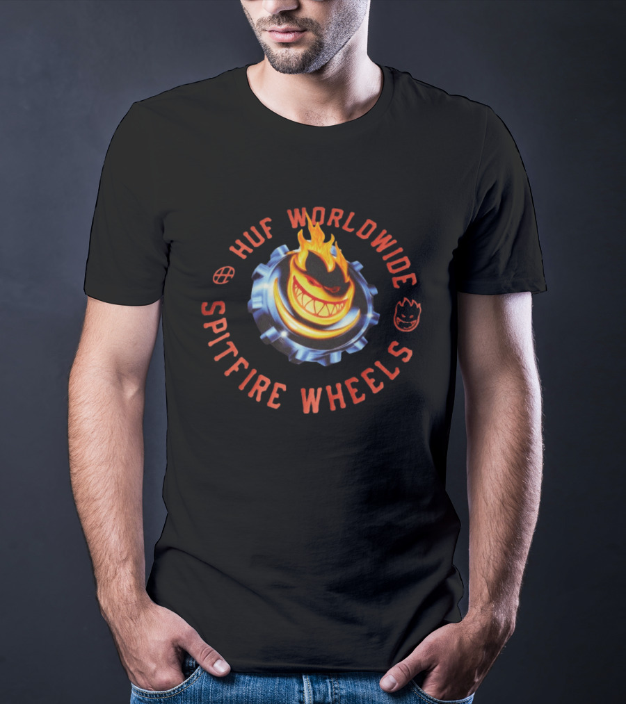 HUF Worldwide Spitfire Wheels Chrome Heart Collaboration T-Shirt