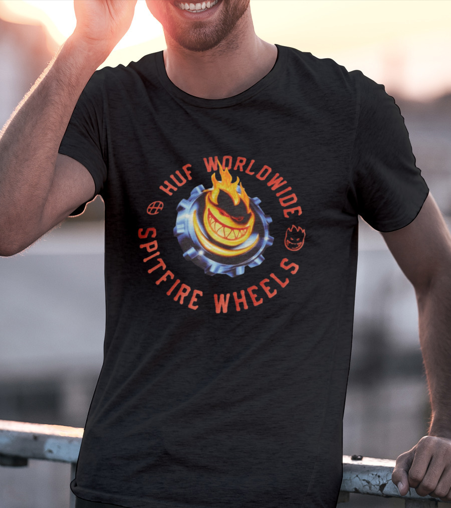 HUF Worldwide Spitfire Wheels Chrome Heart Collaboration T-Shirt