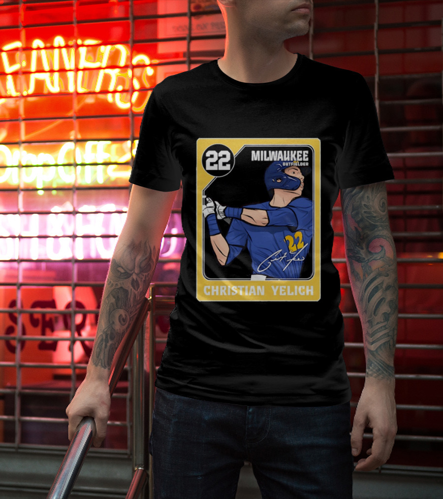 Christian Yelich Milwaukee Outfielder 22 Blue Jersey Yellow T-Shirt
