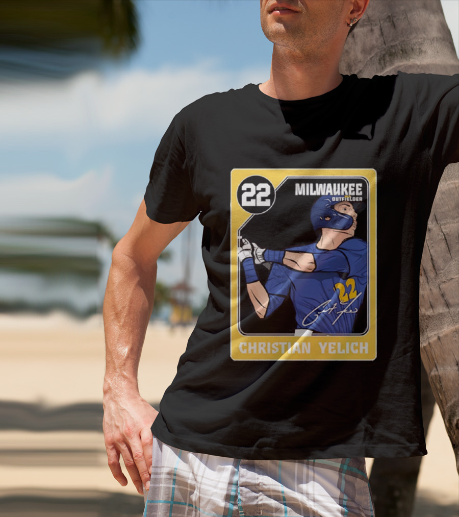 Christian Yelich Milwaukee Outfielder 22 Blue Jersey Yellow T-Shirt