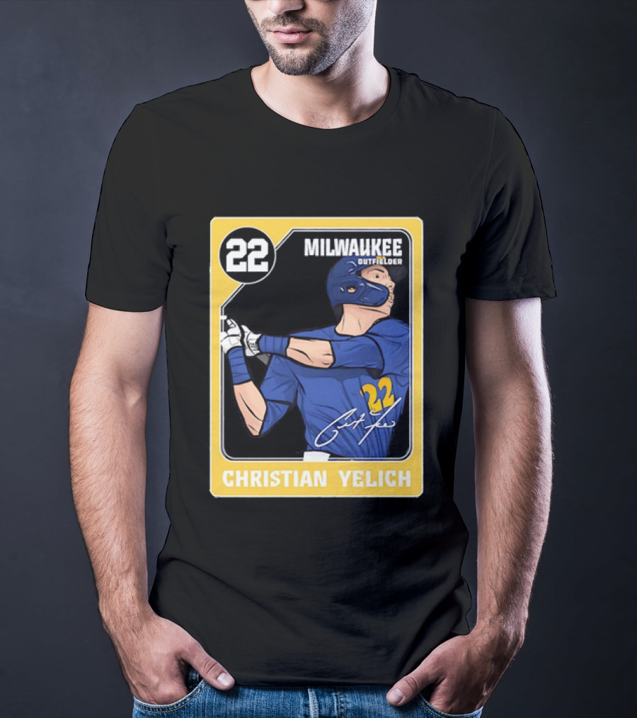 Christian Yelich Milwaukee Outfielder 22 Blue Jersey Yellow T-Shirt