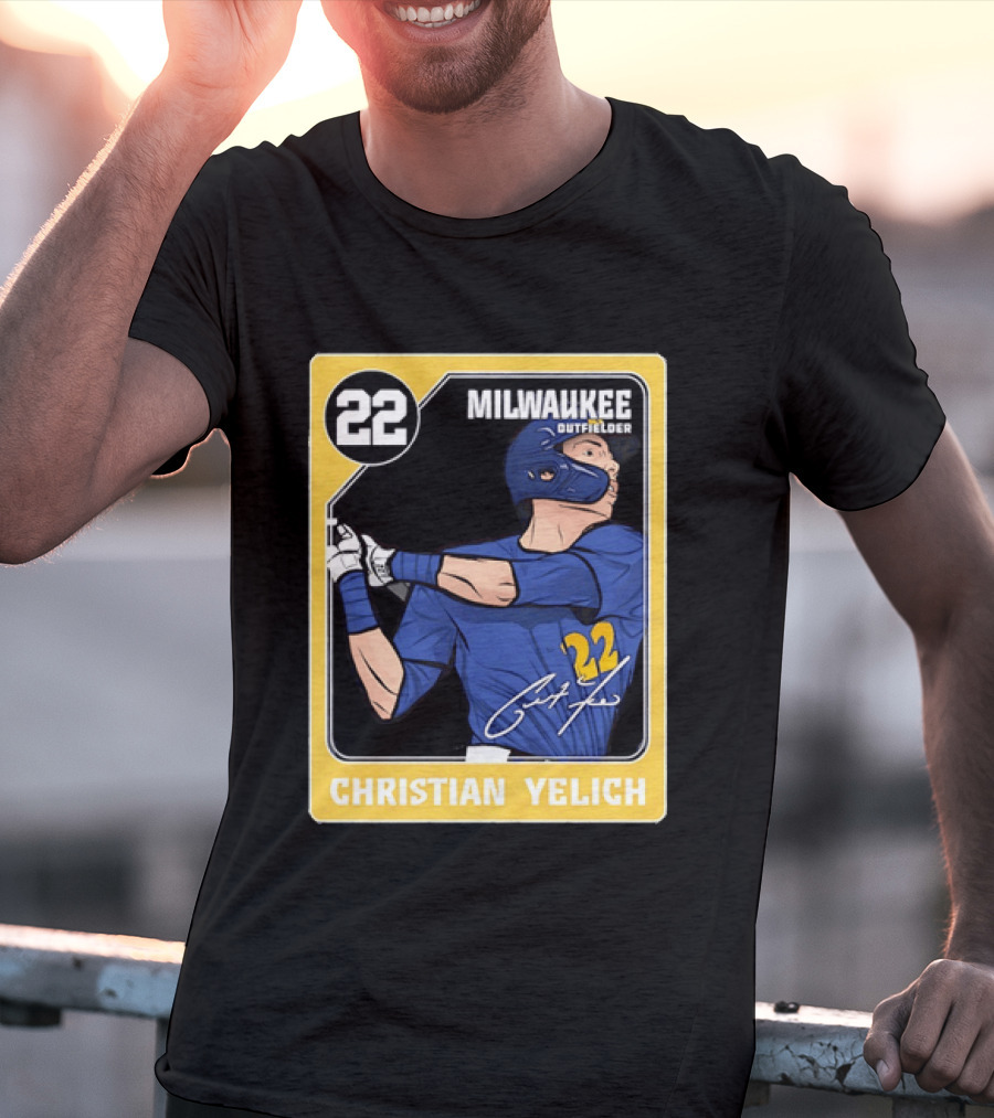 Christian Yelich Milwaukee Outfielder 22 Blue Jersey Yellow T-Shirt