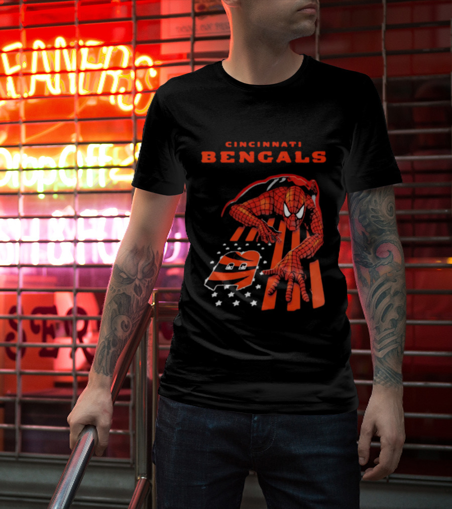 Cincinnati Bengals Spiderman Stripes Marvel T-Shirt