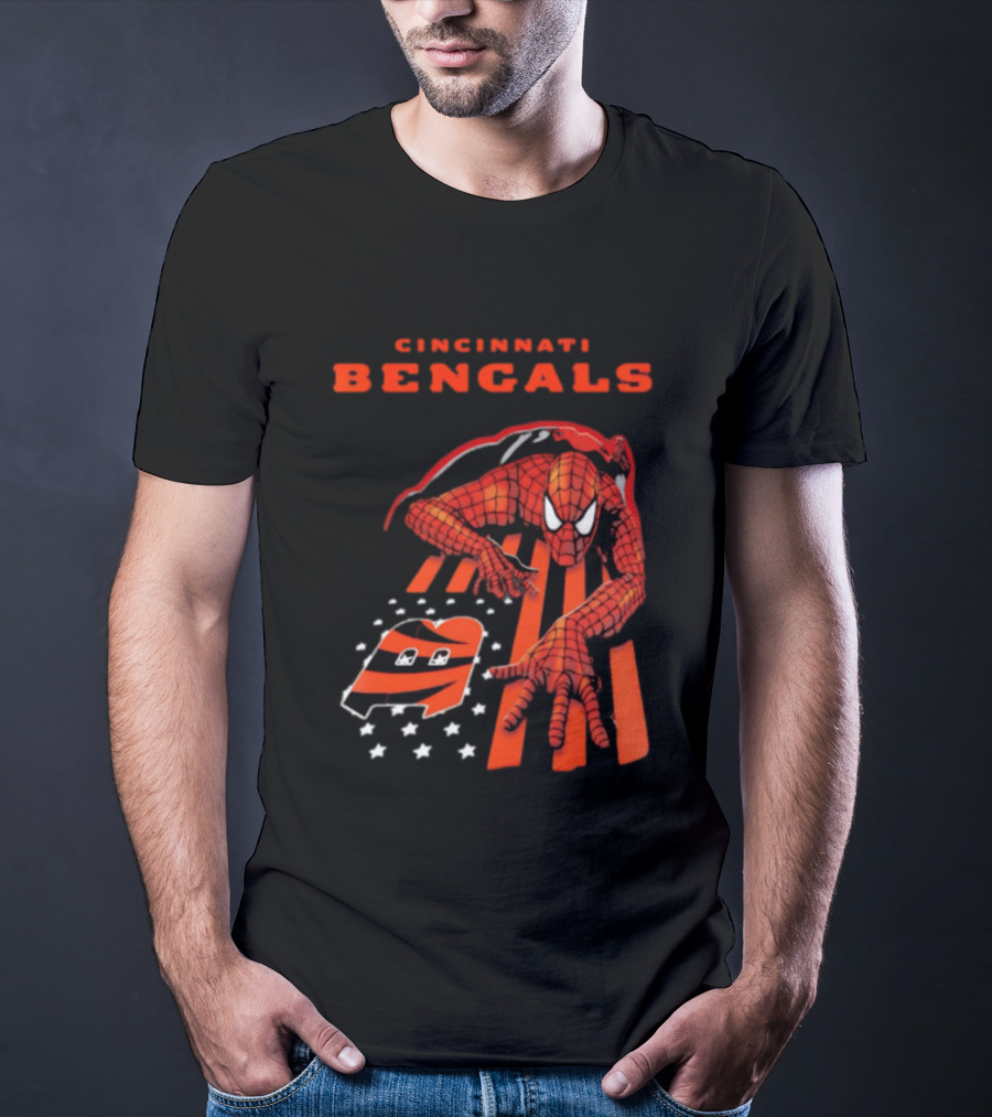 Cincinnati Bengals Spiderman Stripes Marvel T-Shirt