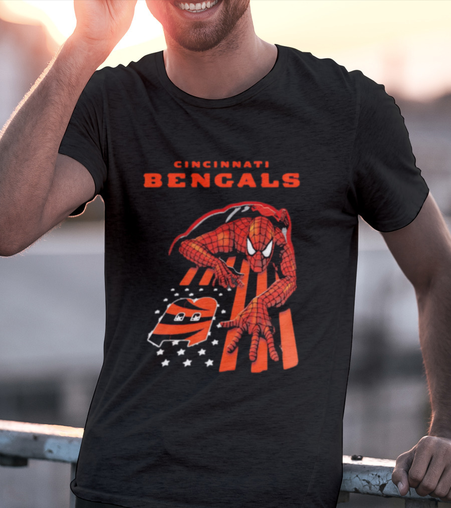 Cincinnati Bengals Spiderman Stripes Marvel T-Shirt