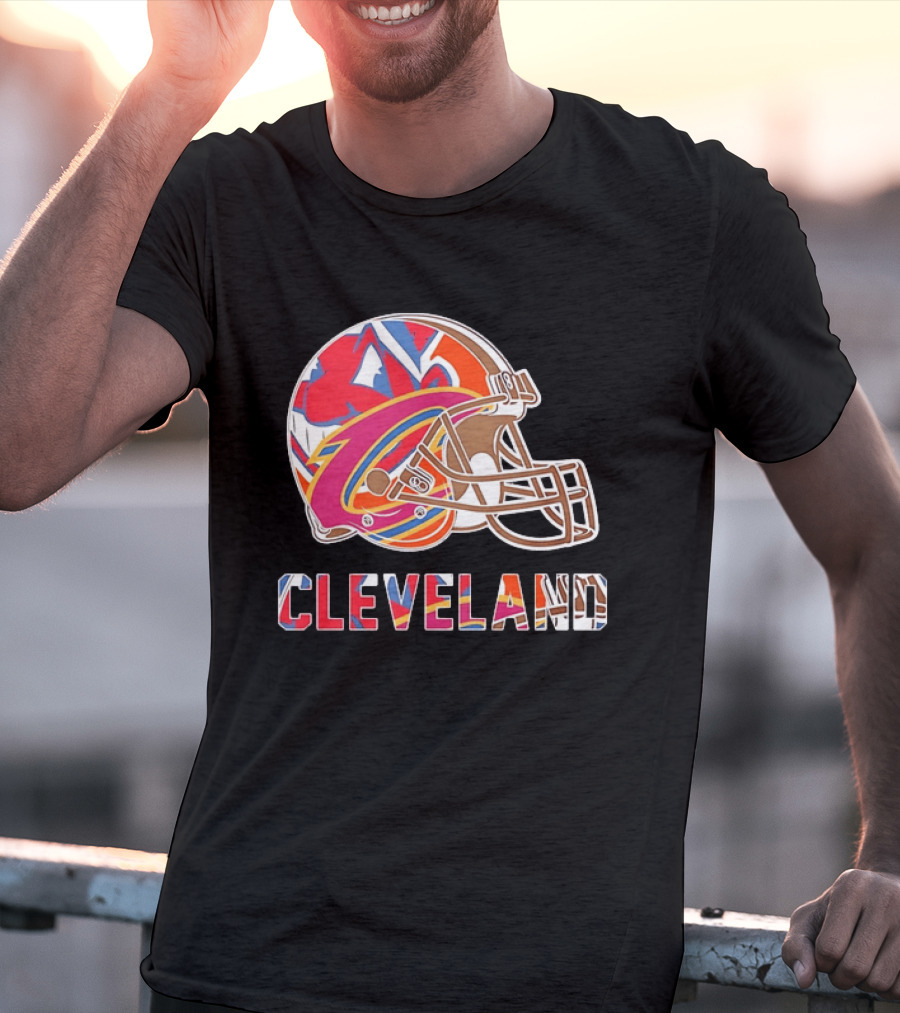 Cleveland Football Cavaliers Browns Guardians Helmet T-Shirt