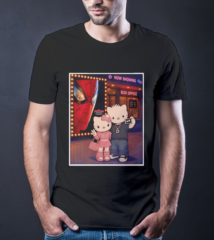 Now Showing Box Office Hello Kitty And Dear Daniel Spider Man Movie Polaroid Frame T-Shirt
