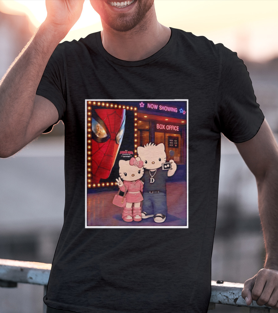 Now Showing Box Office Hello Kitty And Dear Daniel Spider Man Movie Polaroid Frame T-Shirt