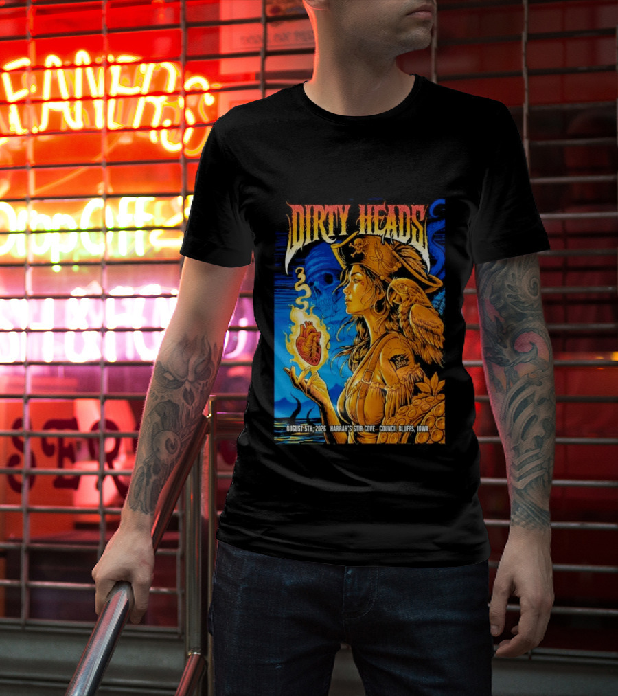 Dirty Heads August 5th 2026 Harrah's Stir Cove Council Bluffs Iowa Pirate Skull Parrot Live Event T-Shirt